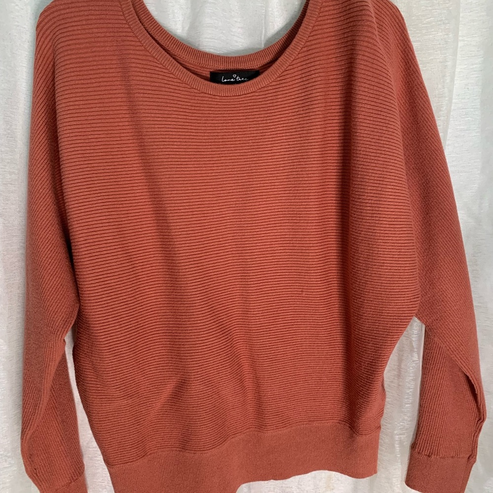 Burnt orange off the shoulder sweater